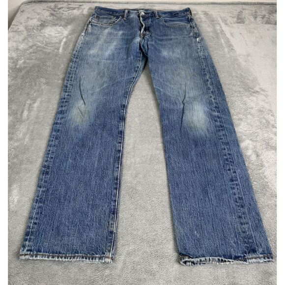 Levi's 501 Straight Leg Jeans Men's Size 32x29 Blue Button Fly - Picture 1 of 16